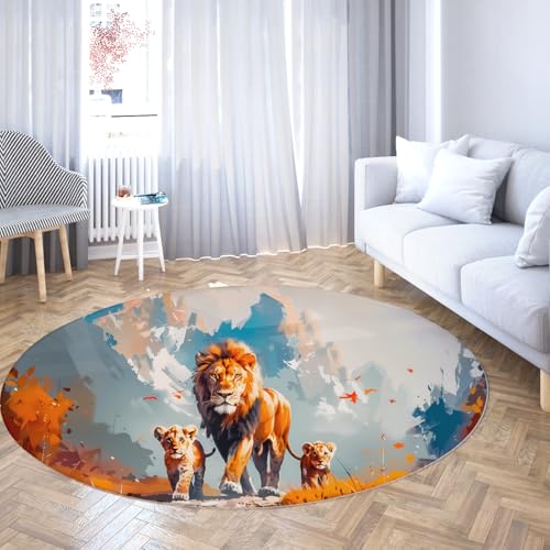 Majestätischer Löwe Runder Teppich Wildlife Lion Family Muster niedrigflorige Fußmatten für Kinder Schlafzimmer Kinderzimmer waschbar rutschfest 240cm Majestätischer Löwe Runder Teppich Wildlife Lion Family Muster niedrigflorige Fußmatten für Kinder Schlafzimmer Kinderzimmer waschbar rutschfest 240cm von UERWOWELL