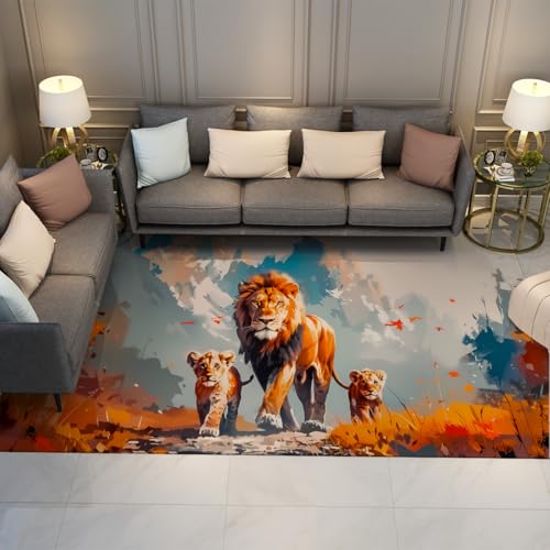 Majestic Lion Area Teppich 60x90cm Wildlife Lion Family Muster Niederflor Fußmatten für Kinder Schlafzimmer Kinderzimmer Eingang Waschbar rutschfest von UERWOWELL