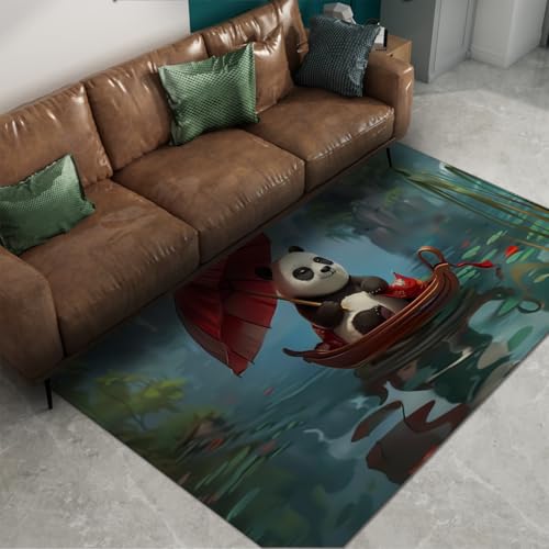 Relaxation Style Area Teppich 150x240cm Sweet Panda Muster Low Pile Bodenmatten für Wohnen Kinderzimmer Schlafzimmer Wohnkultur Waschbar rutschfest von UERWOWELL
