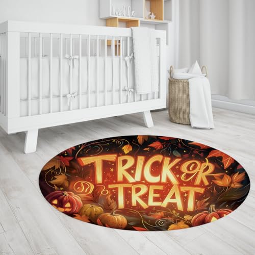 Thanksgiving Kürbisse 240cm Runde Teppiche Halloween Dekor Süßes oder Saures Design Flachflor Boden Teppich für Kinderzimmer Spielzimmer Balkon von UERWOWELL