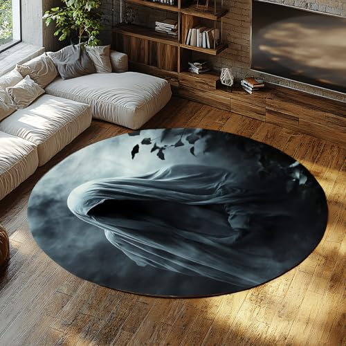 Tragbar faltbar 180cm Runde Teppiche Halloween Gothic Stil Geisterhaftes Muster Boden Teppich Waschbar Gemütlicher niedriger Flor für Wohnzimmer Büro Tragbar faltbar 180cm Runde Teppiche Halloween Gothic Stil Geisterhaftes Muster Boden Teppich Waschbar Gemütlicher niedriger Flor für Wohnzimmer Büro von UERWOWELL