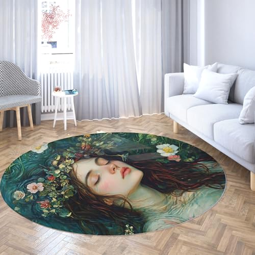 UERWOWELL 160cm Runder dünner Teppich Schlafendes Mädchen & Kranzdruck Große Innenteppiche für Schlafzimmer Nachttisch waschbar Klassische Wohnkultur UERWOWELL 160cm Runder dünner Teppich Schlafendes Mädchen & Kranzdruck Große Innenteppiche für Schlafzimmer Nachttisch waschbar Klassische Wohnkultur von UERWOWELL