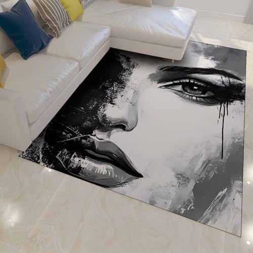 UERWOWELL 180x200cm Bereich Teppich Gothic Stil Schwarz Weiß Abstrakte Frau Gesichtsmuster Dünne Teppiche für Wohnzimmer Schlafzimmer Küche Waschbar rutschfest von UERWOWELL