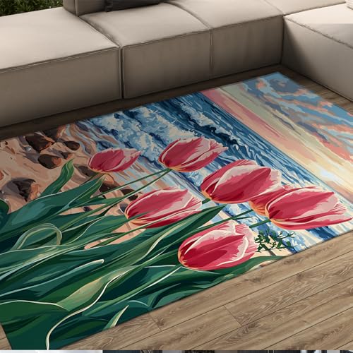 180x200cm Bereich Teppich Romantische Tulpe und Meereswellen Große Teppiche für Waschküche Nachttisch Waschbar Dünn rutschfest Küstenstil Wohnkultur 180x200cm Bereich Teppich Romantische Tulpe und Meereswellen Große Teppiche für Waschküche Nachttisch Waschbar Dünn rutschfest Küstenstil Wohnkultur von UERWOWELL