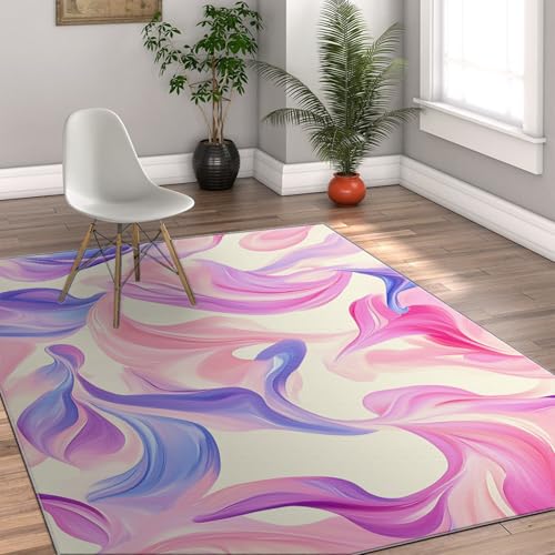 UERWOWELL Abstrakte fließende Kunstteppiche 80x150cm waschbarer Boho-Stil rosa und Blauer und lila dünner Bodenteppich für das Schlafzimmer Wohnzimmer UERWOWELL Abstrakte fließende Kunstteppiche 80x150cm waschbarer Boho-Stil rosa und Blauer und lila dünner Bodenteppich für das Schlafzimmer Wohnzimmer von UERWOWELL
