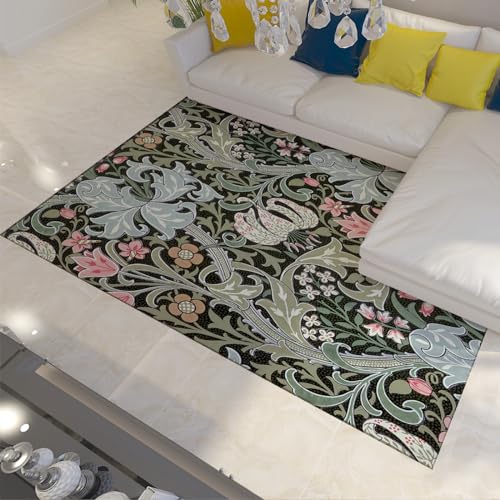 UERWOWELL Abstrakte grüne Pflanzenteppiche William Morris Vintage Blumen Teppich Matte weicher waschbarer Teppich für Bauernhaus/Küche/Türmatte 180x340cm von UERWOWELL