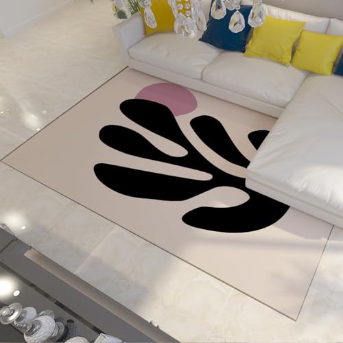 UERWOWELL Abstrakter Kunstbereich Teppich 60x90cm klassisches berühmtes Gemälde schwarzes Blatt und rosa Punktdruck niedrigflorige Fußmatten für Wohnzimmer Sofa Büro von UERWOWELL