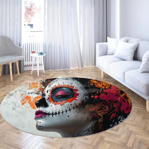 UERWOWELL Abstrakter runder Teppich im Kunststil 200cm buntes Frauengesicht modernes Design waschbare niedrigflorige Kreismatten für den Tag der Toten Wohnkultur UERWOWELL Abstrakter runder Teppich im Kunststil 200cm buntes Frauengesicht modernes Design waschbare niedrigflorige Kreismatten für den Tag der Toten Wohnkultur von UERWOWELL