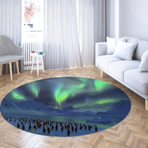 UERWOWELL Antarktischer Pinguin Dünner Kreis Teppiche Grün Aurora Schneebedeckte Berglandschaft Runder Teppich für Schlafzimmer Waschküche Gemütlich waschbar 120cm UERWOWELL Antarktischer Pinguin Dünner Kreis Teppiche Grün Aurora Schneebedeckte Berglandschaft Runder Teppich für Schlafzimmer Waschküche Gemütlich waschbar 120cm von UERWOWELL
