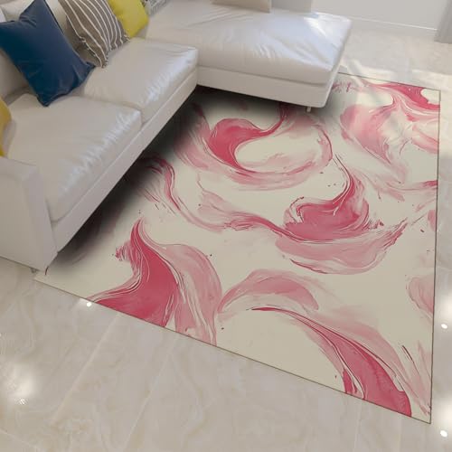 UERWOWELL Aquarell Bereich Teppiche 160x230cm Waschbar Boho Art Rosa Abstraktes fließendes Muster dünner Boden Teppich für Schlafzimmer Wohnzimmer Hotel von UERWOWELL