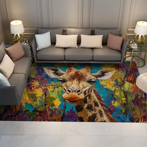 UERWOWELL Aquarell Kunst Boden Teppiche Mode Kreativ Graffiti Giraffe Niederflor Teppich für Wohnzimmer Klassenzimmer rutschfest Leicht zu reinigen 60x90cm von UERWOWELL
