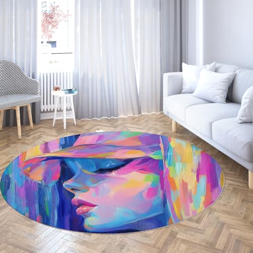 UERWOWELL Aquarell Stil Runder Teppich Moderne Pop Art Mode Mädchen Gesichtsdrucke Kreisförmiger Teppich für Wohnzimmer Schlafzimmer Spielzimmer Niedriger Flor 180cm UERWOWELL Aquarell Stil Runder Teppich Moderne Pop Art Mode Mädchen Gesichtsdrucke Kreisförmiger Teppich für Wohnzimmer Schlafzimmer Spielzimmer Niedriger Flor 180cm von UERWOWELL