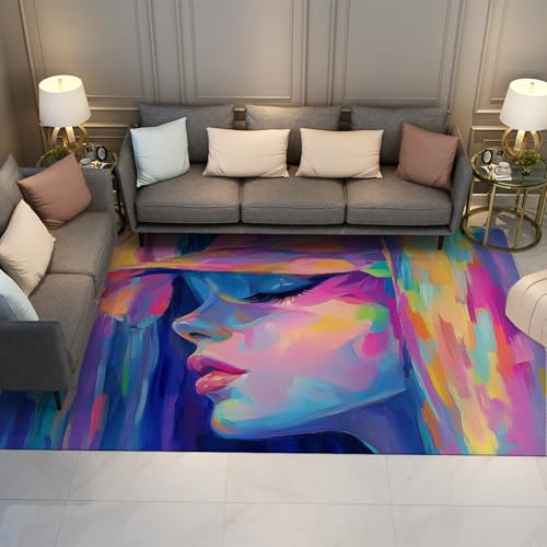 UERWOWELL Aquarell Stil Teppiche Moderne Pop Art Mode Mädchen Gesicht Drucke Bodenmatte Rutschfester dünner Teppich für Wohnzimmer Schlafzimmer Spielzimmer 80x150cm UERWOWELL Aquarell Stil Teppiche Moderne Pop Art Mode Mädchen Gesicht Drucke Bodenmatte Rutschfester dünner Teppich für Wohnzimmer Schlafzimmer Spielzimmer 80x150cm von UERWOWELL