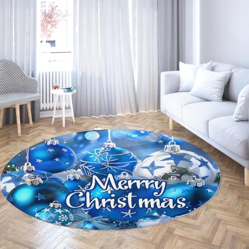 UERWOWELL Blaue Weihnachten 120cm Runder Teppich Weihnachten Kugel Druck Niederflor Teppich Weich waschbar tragbar für Wohnzimmer Schlafzimmer Festliche Wohnkultur UERWOWELL Blaue Weihnachten 120cm Runder Teppich Weihnachten Kugel Druck Niederflor Teppich Weich waschbar tragbar für Wohnzimmer Schlafzimmer Festliche Wohnkultur von UERWOWELL