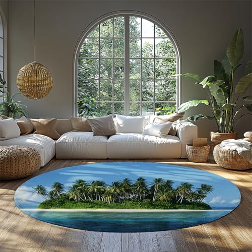 UERWOWELL Blaues Meer Runder Teppich 150cm Tropische Insel Palmen Dünne Fußmatten für Wohnzimmer Schlafzimmer Entspannender Urlaub Thema Wohnkultur UERWOWELL Blaues Meer Runder Teppich 150cm Tropische Insel Palmen Dünne Fußmatten für Wohnzimmer Schlafzimmer Entspannender Urlaub Thema Wohnkultur von UERWOWELL