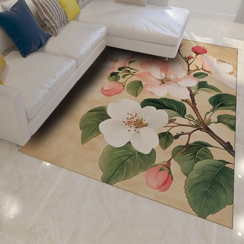 UERWOWELL Blumen Großer Teppich Waschbar Orientalische Ästhetik Rosa und Weiß Blumenmuster Dünne Fläche Teppiche 180x280cm für Schlafzimmer Wohnzimmer Arbeitszimmer von UERWOWELL