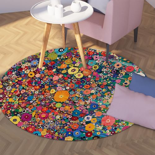 UERWOWELL Boho Floral Großer runder Teppich 160cm Impressionistischer Stil Lebendige Regenbogenblüten Dünne Fußmatten für Wohnzimmer Schlafzimmer Terrasse Waschbar UERWOWELL Boho Floral Großer runder Teppich 160cm Impressionistischer Stil Lebendige Regenbogenblüten Dünne Fußmatten für Wohnzimmer Schlafzimmer Terrasse Waschbar von UERWOWELL