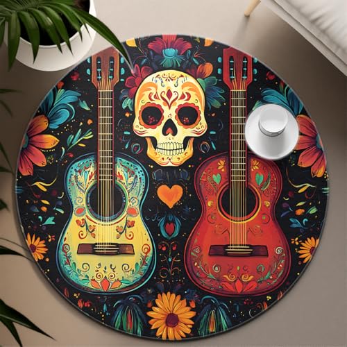 UERWOWELL Boho Floral Runder Teppich 100cm Gothic Schädel Gitarre Design Waschbar Gemütliche niedrige Flor Kreis Matten für Wohnzimmer Schlafzimmer Tragbar Faltbar UERWOWELL Boho Floral Runder Teppich 100cm Gothic Schädel Gitarre Design Waschbar Gemütliche niedrige Flor Kreis Matten für Wohnzimmer Schlafzimmer Tragbar Faltbar von UERWOWELL