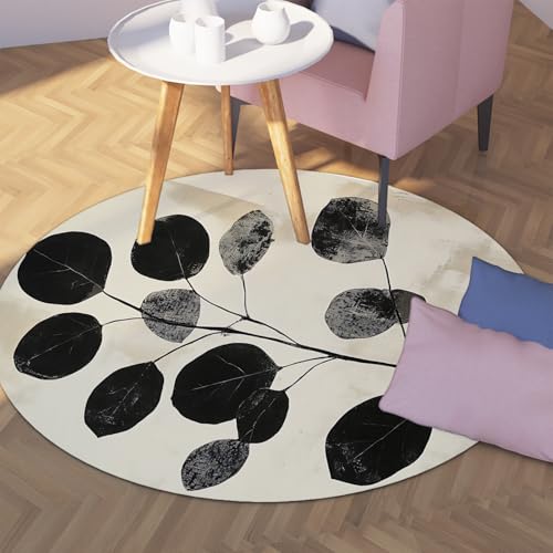UERWOWELL Botanical Leaf Runder Teppich 240cm Schwarz & Beige Design rutschfeste dünne Fußmatten für Wohnzimmer Schlafzimmer Moderne minimalistische Wohnkultur von UERWOWELL