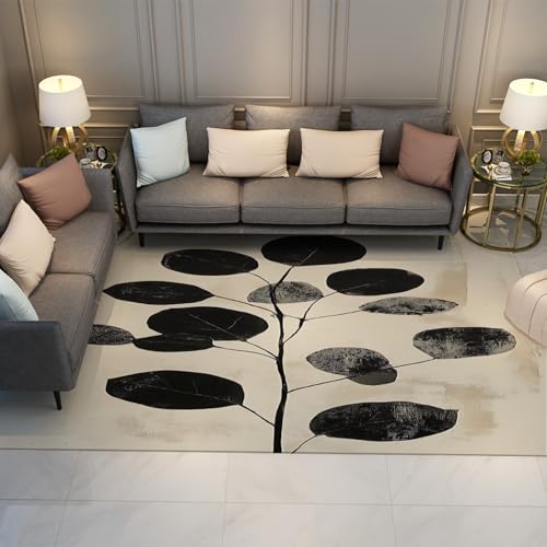UERWOWELL Botanischer Blattteppich Schwarz & Beige Design rutschfeste dünne Fußmatten für Wohnzimmer Schlafzimmer Flur Moderne minimalistische Wohnkultur 180x340cm von UERWOWELL