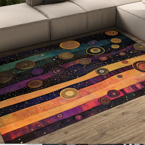 UERWOWELL Bunt gestreifter Teppich Abstraktes geometrisches Spiralmuster Dünne Fußmatten für Wohnzimmer Schlafzimmer Flur waschbar rutschfest 160x200cm von UERWOWELL