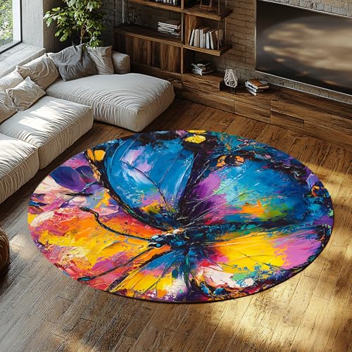 UERWOWELL Bunte Schmetterling Kreis Teppich Aquarellfarbe Spritzer Design Indoor Dünne Teppiche 150cm für Wohnzimmer Badezimmer rutschfest waschbar UERWOWELL Bunte Schmetterling Kreis Teppich Aquarellfarbe Spritzer Design Indoor Dünne Teppiche 150cm für Wohnzimmer Badezimmer rutschfest waschbar von UERWOWELL