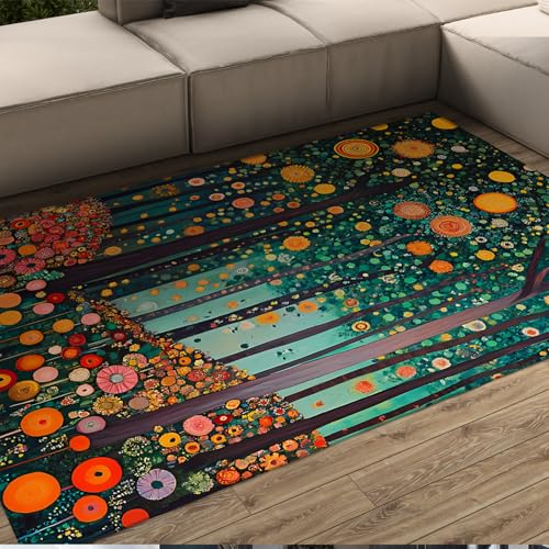 UERWOWELL Bunter Blumenteppich verträumter Waldgarten Blumenmuster dünne Fußmatten für Wohnzimmer Schlafzimmer Spielzimmer Schlafsaal waschbar rutschfest 120x240cm von UERWOWELL