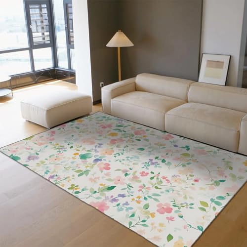 UERWOWELL Cartoon Style Bereich Teppiche 160x220cm waschbar Boho Blumen kleine Blumen Muster dünner Boden Teppich für Schlafzimmer Wohnzimmer Küche von UERWOWELL