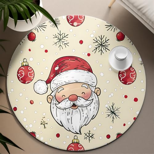 UERWOWELL Cartoon festliches Dekor 200cm runder Teppich Weihnachtskugel und Weihnachtsmann Muster niedrigflorige Bodenmatte weich waschbar für Wohnzimmer Schlafzimmer UERWOWELL Cartoon festliches Dekor 200cm runder Teppich Weihnachtskugel und Weihnachtsmann Muster niedrigflorige Bodenmatte weich waschbar für Wohnzimmer Schlafzimmer von UERWOWELL
