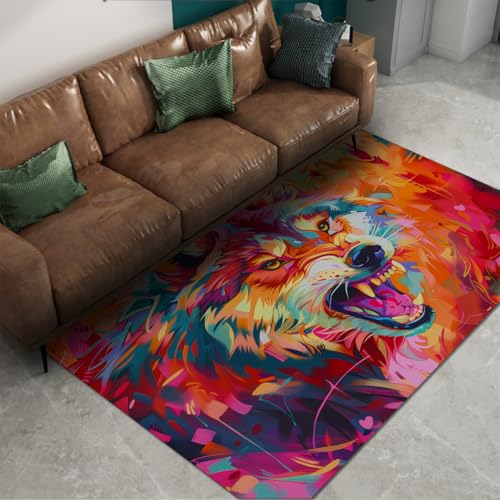 UERWOWELL Colorful Wolf 60x120cm Area Teppiche Roaring Beast Print Boden Teppich für Wohnzimmer Schlafzimmer Spielzimmer Lebendige Wohnkultur niedrig Flor waschbar von UERWOWELL