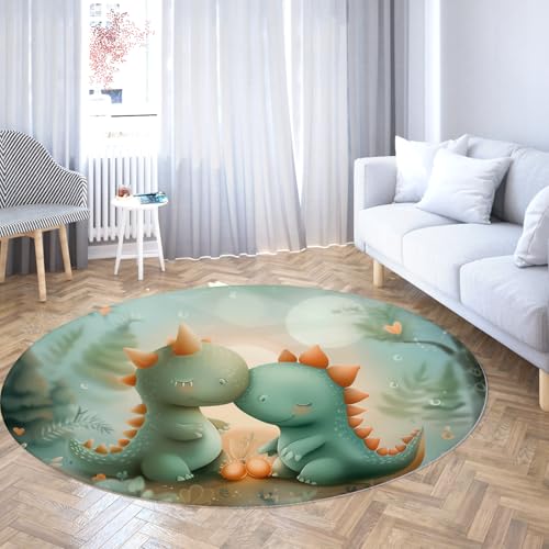 UERWOWELL Dinosaurier-Eier Runder Teppich Niedliches Dinosaurier-Paar-Muster Niedrigflor-Fußmatten für Kinder Schlafzimmer Kinderzimmer Waschbar rutschfest 150cm UERWOWELL Dinosaurier-Eier Runder Teppich Niedliches Dinosaurier-Paar-Muster Niedrigflor-Fußmatten für Kinder Schlafzimmer Kinderzimmer Waschbar rutschfest 150cm von UERWOWELL