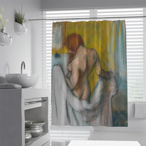 UERWOWELL Edgar Degas Impression Abstrakte Duschvorhänge Sets mit Haken Badende Frau Duschvorhänge Quick Dry Pflegeleichte Badvorhänge 150x180 cm von UERWOWELL