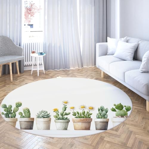 UERWOWELL Entspannender Stil Runde Teppiche 200cm Garten Blumen Grün Topf Kakteen & Gänseblümchen Druck Dünner Teppich für Wohnzimmer Kinderzimmer Schlafzimmer Klassenzimmer UERWOWELL Entspannender Stil Runde Teppiche 200cm Garten Blumen Grün Topf Kakteen & Gänseblümchen Druck Dünner Teppich für Wohnzimmer Kinderzimmer Schlafzimmer Klassenzimmer von UERWOWELL