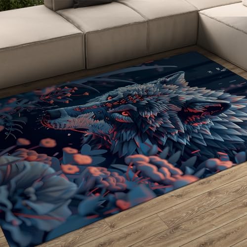 UERWOWELL Fantasy Style Area Teppiche 180x300cm Dschungel Blumen botanische und Wilde Tiere Wolf Print Dünner Teppich für Wohnzimmer Schlafzimmer Maschinenwäsche von UERWOWELL