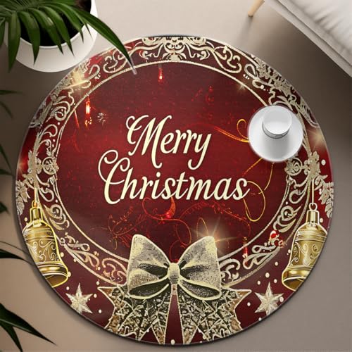 UERWOWELL Festliches Dekor 140cm Runder Teppich Weihnachten Schleife Glocken Muster niedrigflorige Bodenmatte weich waschbar faltbar für Wohnzimmer Schlafzimmer Essbereich UERWOWELL Festliches Dekor 140cm Runder Teppich Weihnachten Schleife Glocken Muster niedrigflorige Bodenmatte weich waschbar faltbar für Wohnzimmer Schlafzimmer Essbereich von UERWOWELL