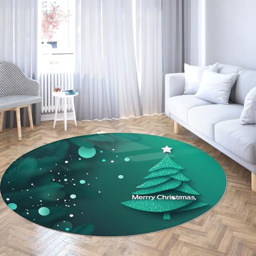 UERWOWELL Festliches Thema Runder Teppich Grüne Feder und Weihnachtsbaummuster Gemütliche waschbare niedrigflorige Fußmatten für das Wohnzimmer Arbeitszimmer Schlafzimmer 160cm UERWOWELL Festliches Thema Runder Teppich Grüne Feder und Weihnachtsbaummuster Gemütliche waschbare niedrigflorige Fußmatten für das Wohnzimmer Arbeitszimmer Schlafzimmer 160cm von UERWOWELL