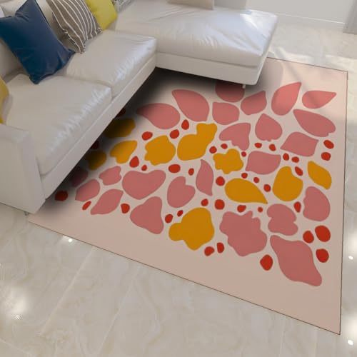 UERWOWELL Floral Area Teppich 60x120cm Klassisches berühmtes Gemälde rosa und gelbe Blumenblätter Druck niedrigflorige Fußmatten für Kinderzimmer Schlafzimmer Terrasse von UERWOWELL