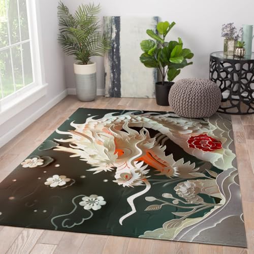 UERWOWELL Folk Paper Cut Art 160x200cm Bereich Teppich Orientalisches Drachenmuster Dünne Fußmatten für Wohn Esszimmer Schlafzimmer Eingangsbereich waschbar rutschfest von UERWOWELL