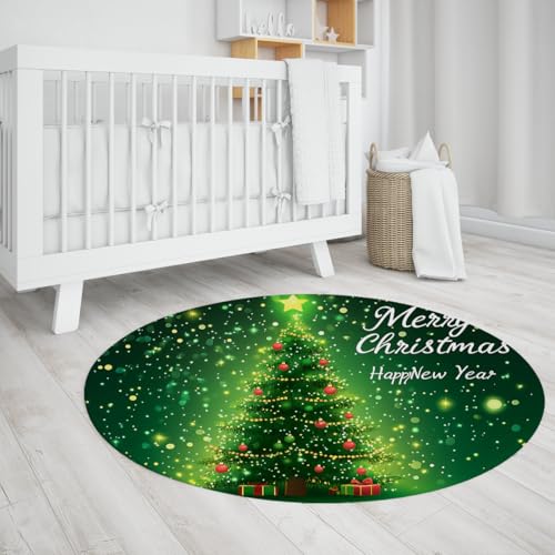 UERWOWELL Frohes Neues Jahr Round Teppich Rot und Grün Weihnachtskugeln Weihnachtsbaummuster Gemütliche waschbare niedrigflorige Fußmatten für Wohnzimmer Schlafzimmer 150cm UERWOWELL Frohes Neues Jahr Round Teppich Rot und Grün Weihnachtskugeln Weihnachtsbaummuster Gemütliche waschbare niedrigflorige Fußmatten für Wohnzimmer Schlafzimmer 150cm von UERWOWELL