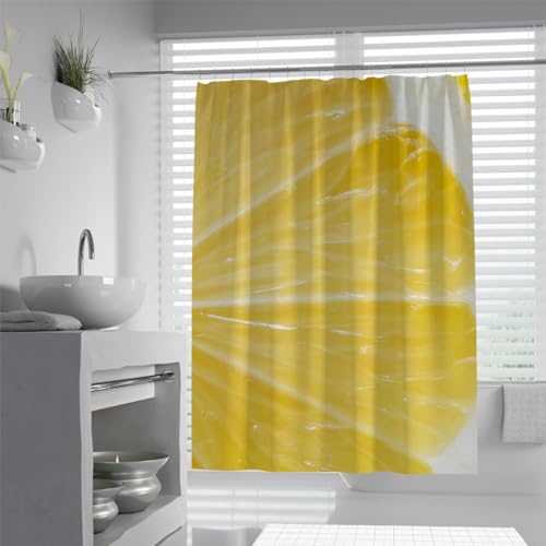 UERWOWELL Gelber Zitronenfruchtfleisch-Duschvorhang für Badezimmer Maschinenwaschbarer schnell trocknender Nassraum-Duschvorhang Set mit Haken Modernes Dekor W200xL200cm von UERWOWELL