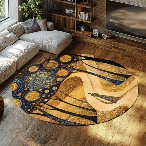UERWOWELL Geometrischer spiralförmiger runder Teppich 90cm mysteriöse Wald- und Frauenmuster niedrigflorige Fußmatten für Wohnzimmer Schlafzimmer waschbar von UERWOWELL