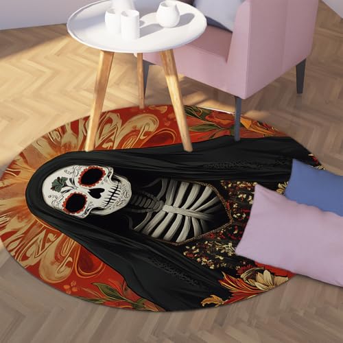 UERWOWELL Gothic Schädel 140cm - Runder Teppich Tag der Toten Elegantes Skelett Rosenmuster Gemütlicher waschbarer Niederflorteppich für Wohnzimmer Schlafzimmer Balkon UERWOWELL Gothic Schädel 140cm - Runder Teppich Tag der Toten Elegantes Skelett Rosenmuster Gemütlicher waschbarer Niederflorteppich für Wohnzimmer Schlafzimmer Balkon von UERWOWELL