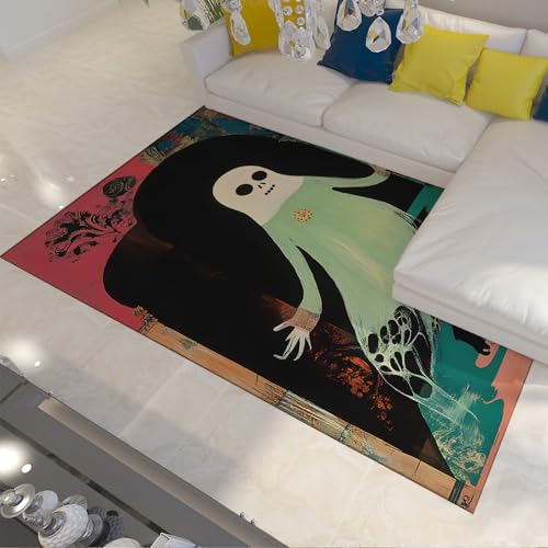 UERWOWELL Gothic Stil Bereich Teppich Horror Geist Skurrile Illustration Design rutschfeste Dünne Teppiche für Wohnzimmer Tag der Toten Dekor 100x150cm von UERWOWELL