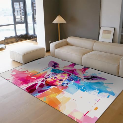 UERWOWELL Graffiti Style Area Teppich 70x120cm Kreative geometrische Giraffenmuster niedrige Flormatten für Schlafzimmer Wohnzimmer Terrasse Büro waschbar rutschfest von UERWOWELL