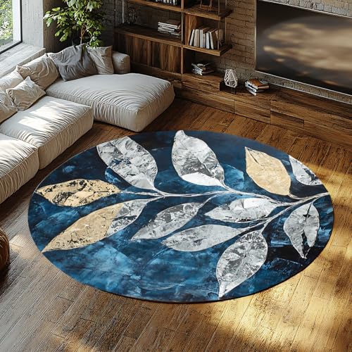 UERWOWELL Große Blaue runde Teppiche 120cm Grauer und brauner botanischer Blätterdruck dünner kreisförmiger Teppich für Wohnzimmer Waschküche Schlafzimmer Flur Eingang UERWOWELL Große Blaue runde Teppiche 120cm Grauer und brauner botanischer Blätterdruck dünner kreisförmiger Teppich für Wohnzimmer Waschküche Schlafzimmer Flur Eingang von UERWOWELL