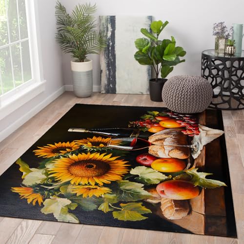 UERWOWELL Große weiche abwaschbare Fläche Teppich Blumen Früchte Lebensmittel Stillleben Kunst rutschfeste dünne Teppiche für Küche Esszimmer Konferenzraum Terrasse 140x220cm von UERWOWELL