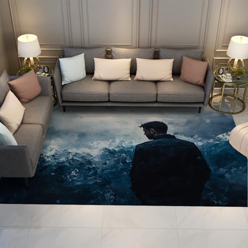 UERWOWELL Großer Indoor Outdoor Teppich Ölgemälde Stil Junger Mann Rücken Silhouette Muster Dünne Teppiche für Wohnzimmer Schlafzimmer Büro 100x150cm von UERWOWELL