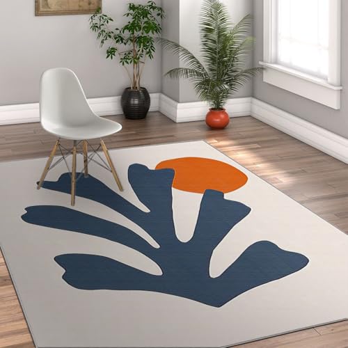 UERWOWELL Großflächiger Teppich 60x90cm Berühmtes Gemälde Dunkelblaue Pflanzenblätter und roter Sonnendruck Niederflor-Fußmatten für Wohnzimmer Sofa rutschfest von UERWOWELL