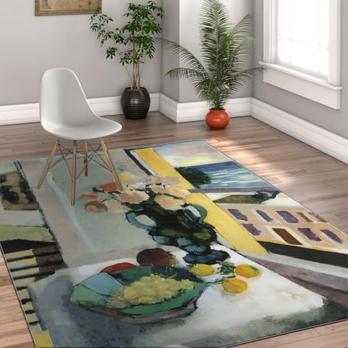 UERWOWELL Großflächiger Teppich 60x90cm Klassisches berühmtes Gemälde Still Life mit Blumen und Obstdruck Dünne Fußmatten für Wohnzimmer Schlafsaal Balkon von UERWOWELL