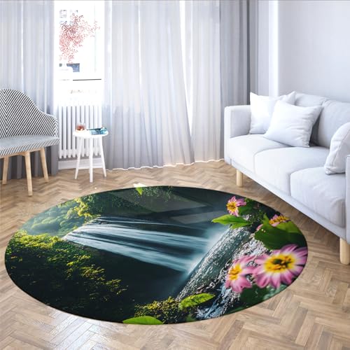 UERWOWELL Grüner Wald Runde Teppiche Rosa Blumen & Wasserfall Landschaft Großer Dünner Teppich für Wohnzimmer Nachttisch Tropische Pflanzen Wohnkultur 150cm UERWOWELL Grüner Wald Runde Teppiche Rosa Blumen & Wasserfall Landschaft Großer Dünner Teppich für Wohnzimmer Nachttisch Tropische Pflanzen Wohnkultur 150cm von UERWOWELL